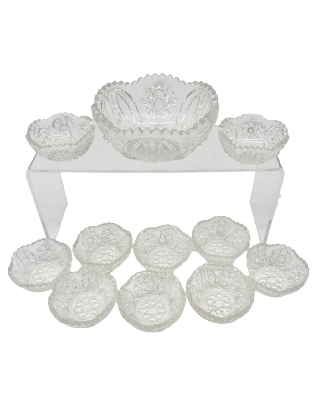 Oval Star Crystal No 300 Berry Bowl 11 pc Set Textured Vintage Childs Tableware
